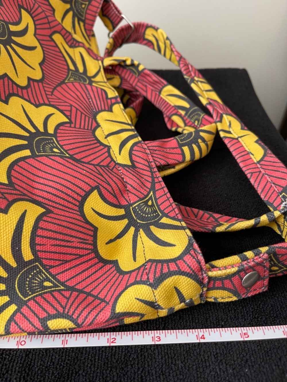 NWOT...DIOP...Printed Canvas Tote Bag in Yellow & Red - Picture 2 of 10